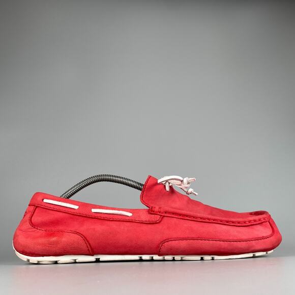 UGG Men's Size 11 Red Nubuck Moccasin Driving Loafers Shearling Slippers Casual - Picture 5 of 9